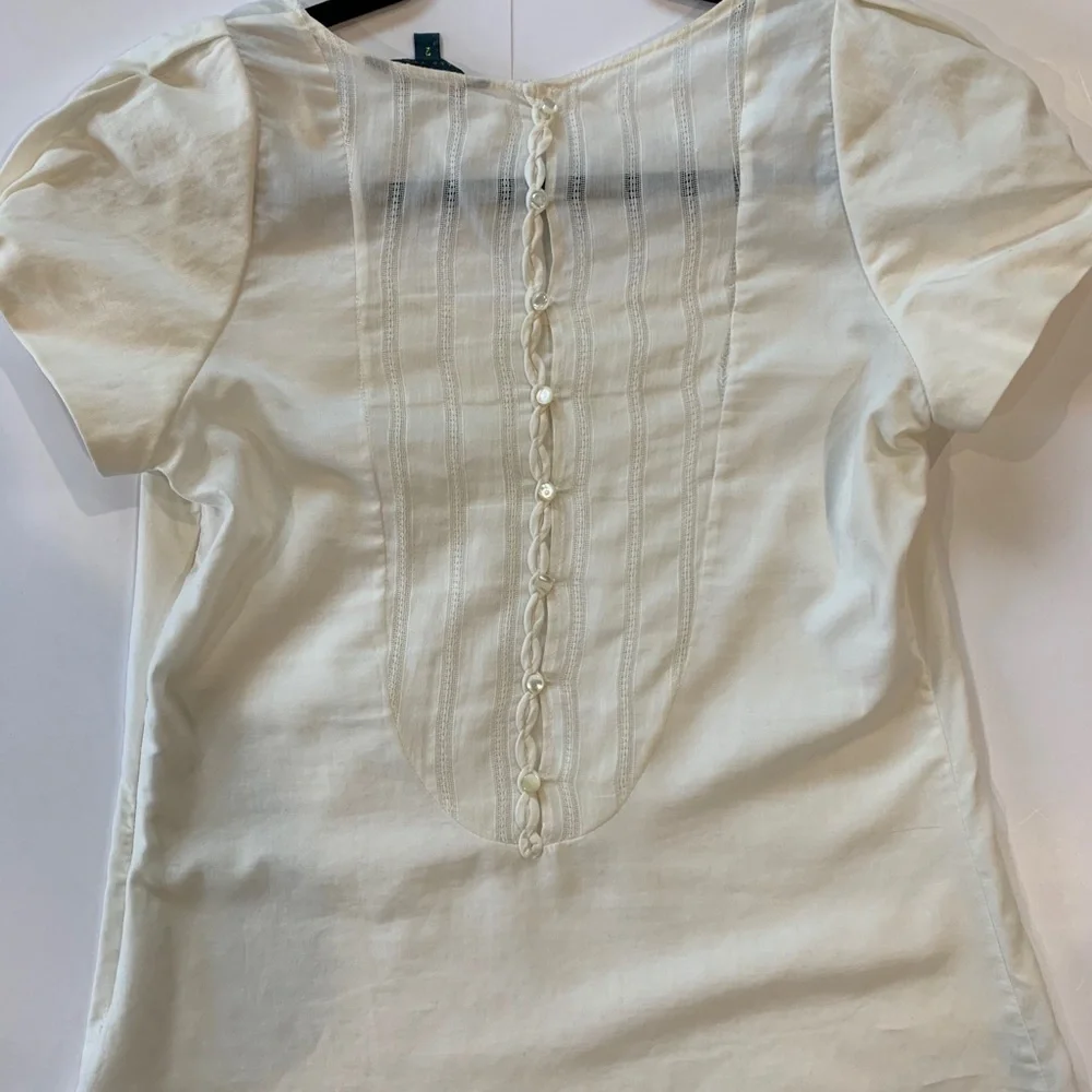 Sally Tseng| 100% Cotton Short Puff Sleeve Blouse - Picture 2 of 7